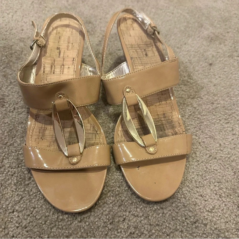 Bandolino Wedge Sandals Patent Leather Cork Sole